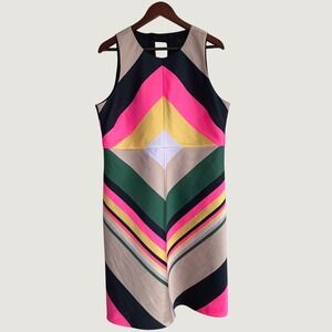 J.Crew Collection‎ Geometric Chevron Shift Dress Womens 14 Multi Color Dopamine
